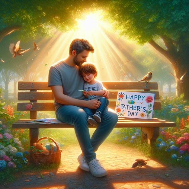 a man holding a baby and a sign that says happy day