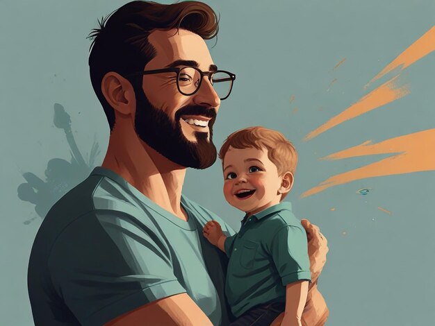 a man holding a baby and smiling with glasses