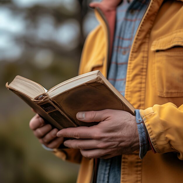 Man Holding Book Outdoors in Natural Light