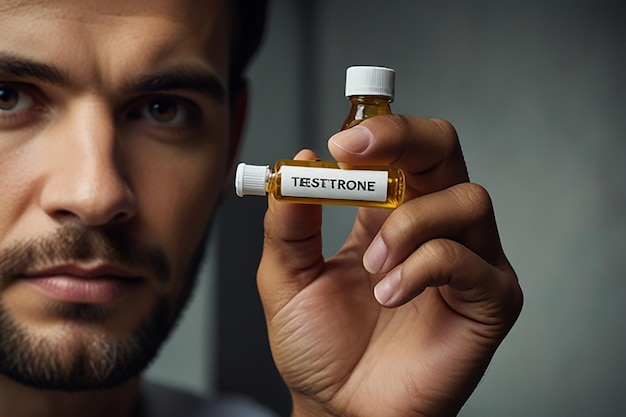 Photo a man holding a bottle of medicine with the word test written on it