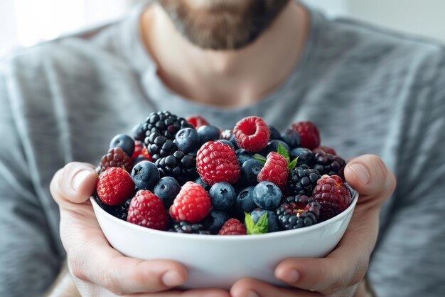 Man Holding a Bowl of Fresh Berries