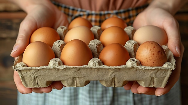 Photo a man holding a box of eggs that has the word  in the middle  on it