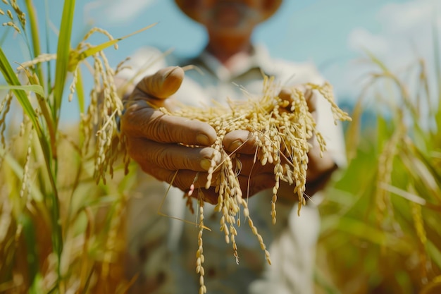 Man Holding Bunch of Rice