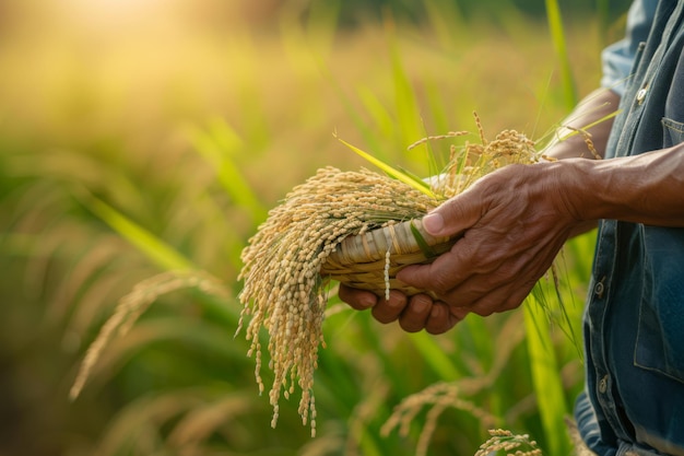 Man Holding Bundle of Rice paddy