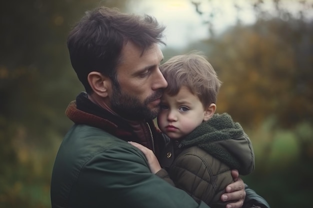 A man holding a child in his arms.