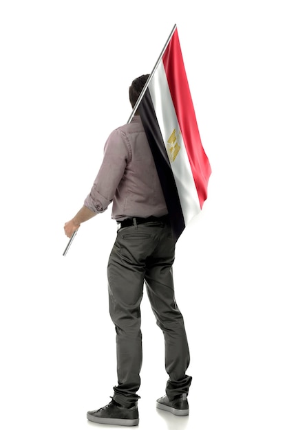 Man holding Egypt Flag in White Background Flag of Egypt