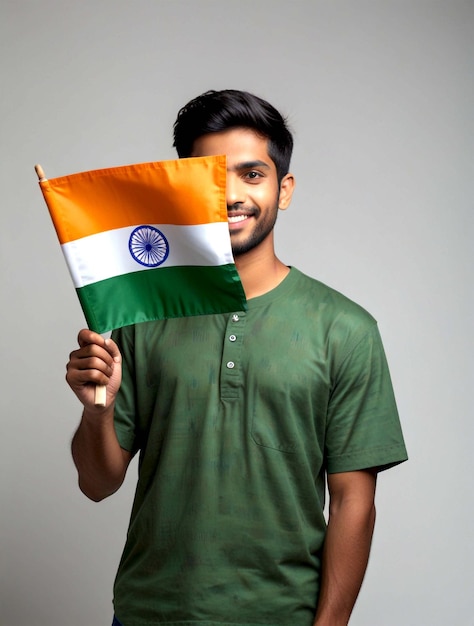 Photo a man holding a flag that says quot india quot on it