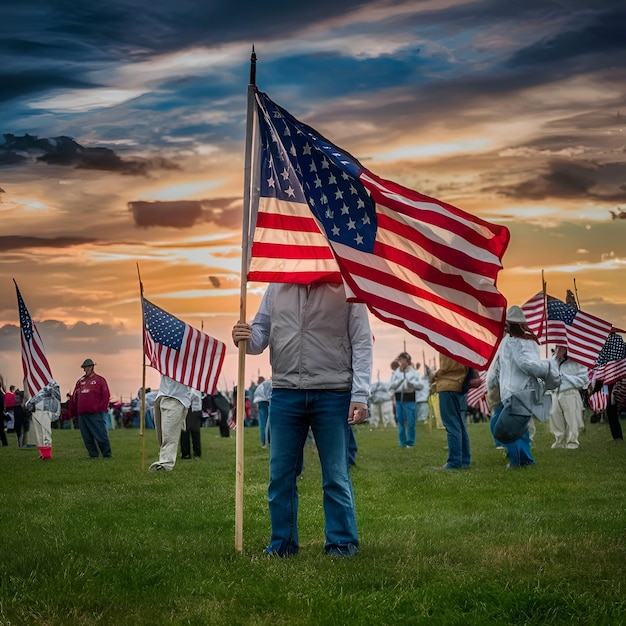 a man holding a flag that says usa on it