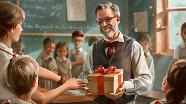 Photo a man holding a gift with a girl holding it