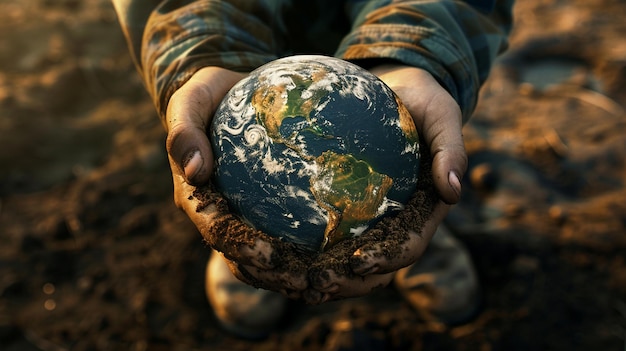 Photo a man holding a globe in his hands