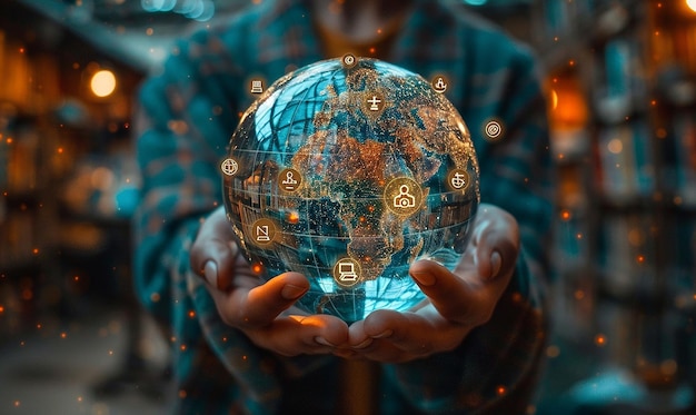 a man holding a globe with the world in his hands