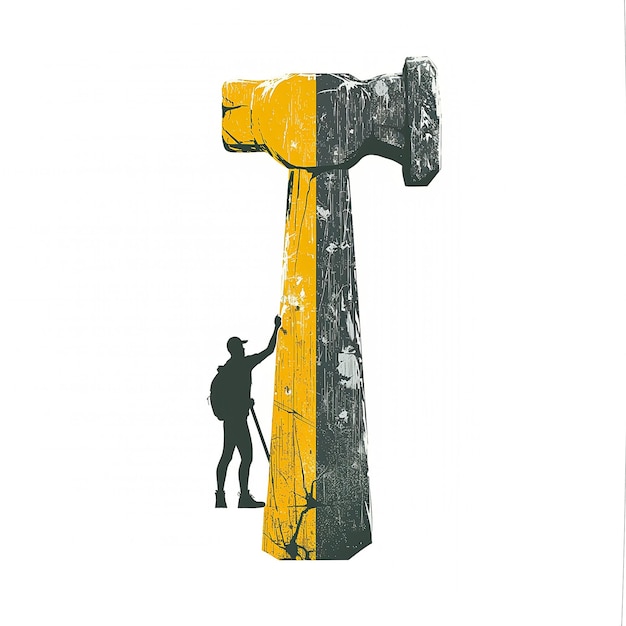 Photo man holding a hammer and a hammer on a pole