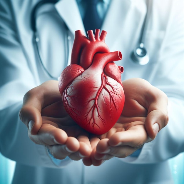 a man holding a heart with a human heart in his hands