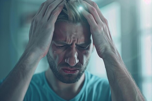 Man holding his head as he has headache