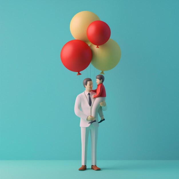 Photo a man holding a little girl on his shoulders with balloons in the background