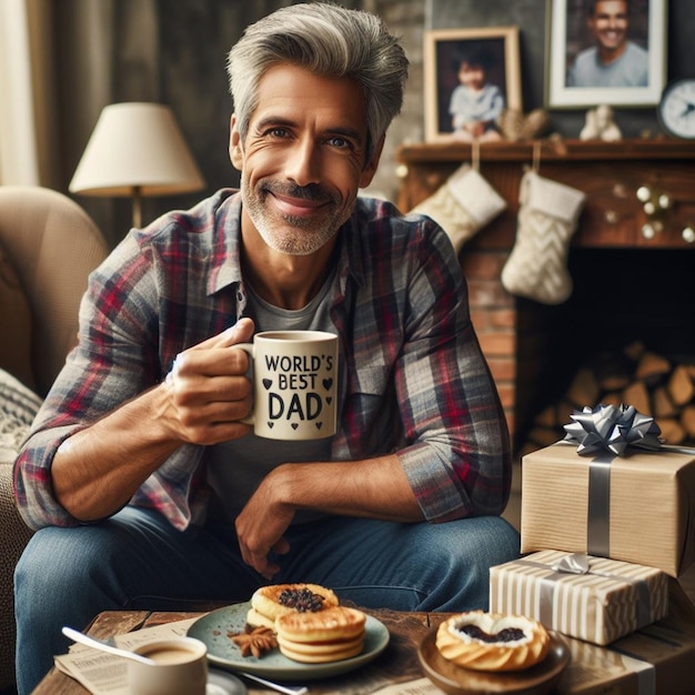 a man holding a mug with the words world world cup on it