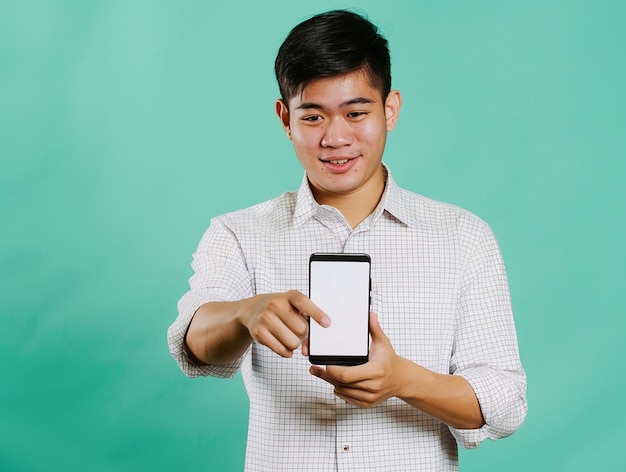 a man holding a phone that says  the iphone