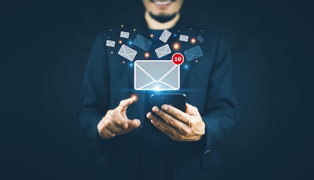 A man holding a phone with a message on it