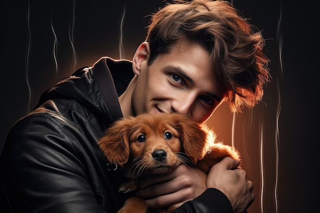 A man holding a puppy in his arms