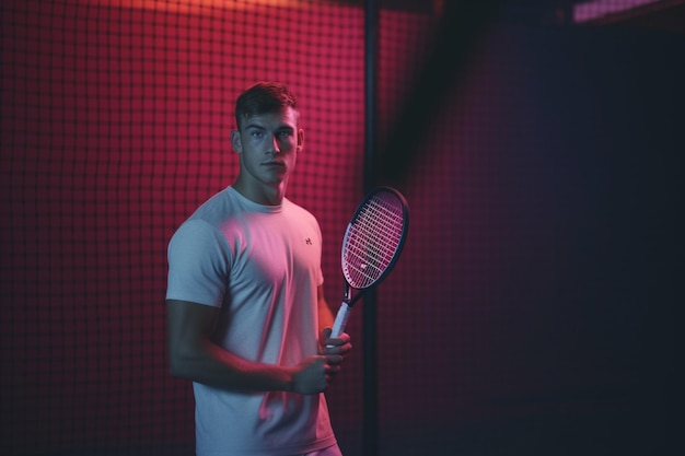 Photo man holding racket preparing to serve