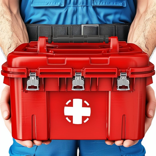 a man holding a red box that says quot medical emergency quot