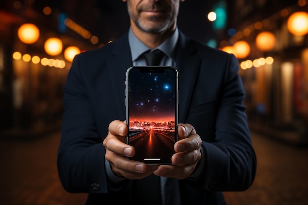 Man holding smartphone in hand