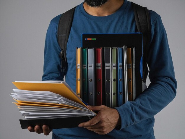 Photo a man holding a stack of papers with the word  google  on it