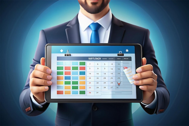 Man holding tablet showing plan schedule