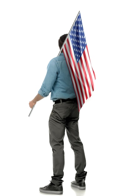 Man holding Us Flag in White Background Flag of Us