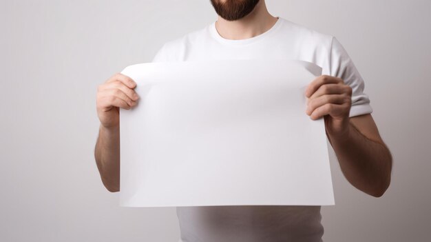 Man holding white paper mock up