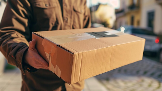 Photo man holding wrapped parcel