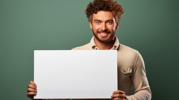 Photo a man holds a blank sheet of paper that says  youre not in the middle of it