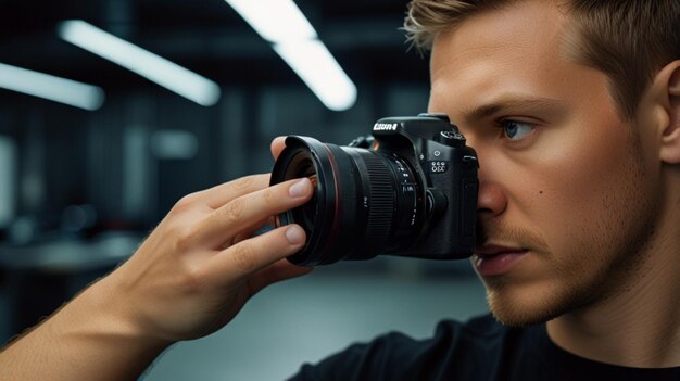 a man holds a camera in his hand