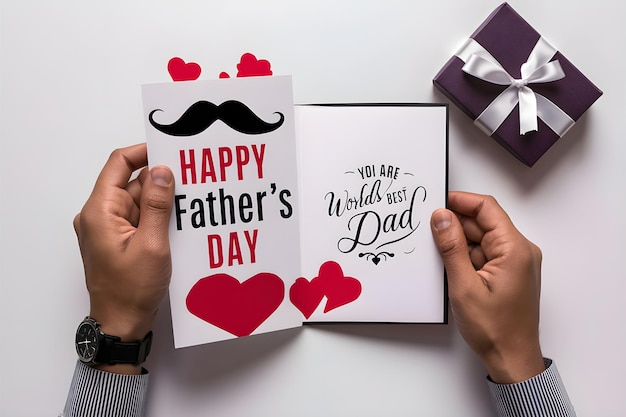 a man holds a card that says happy fathers day