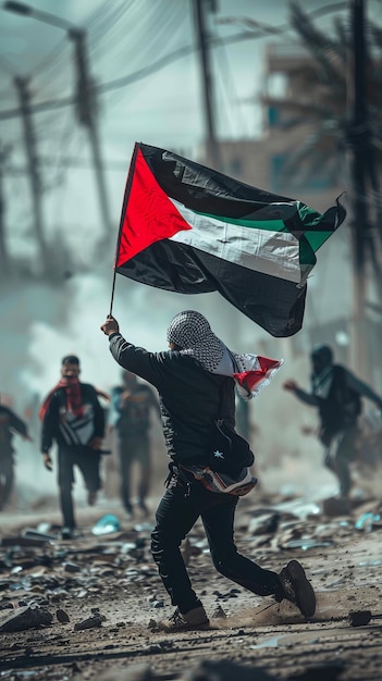 a man holds a flag that has the word  national  on it