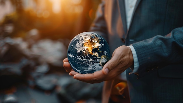 a man holds a globe in his hands