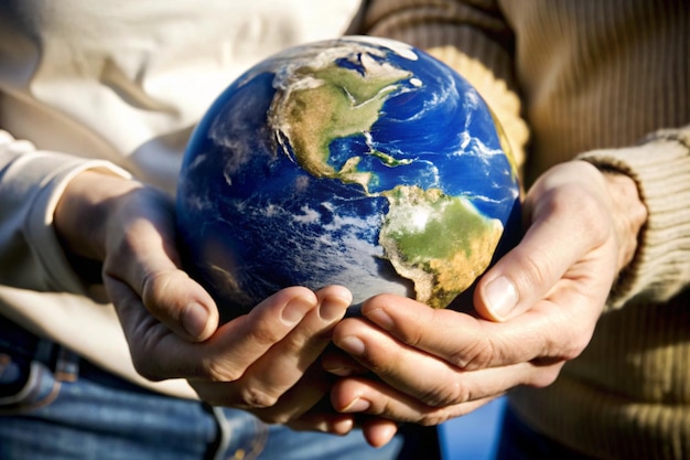 Photo a man holds a globe with the world on it