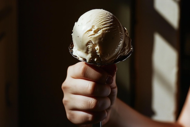 Photo a man holds an ice cream cone in his hand