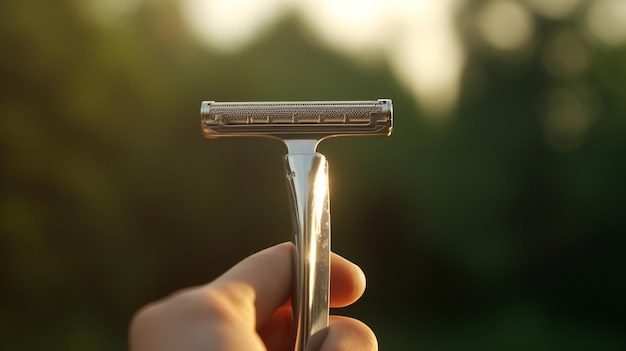 A man holds a razor in his hand.