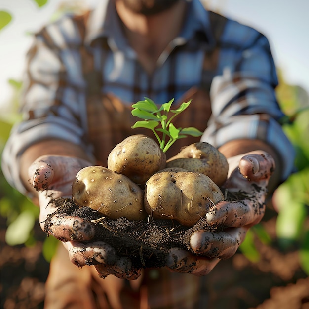 a man holds up a small plant in his hands