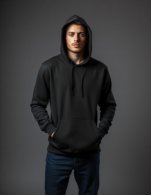 A man in a hooded sweatshirt Best For Hoodie Mockup Template Composition Of Online Advertisement