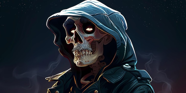 Photo a man in a hoodie with a skull on the top of it