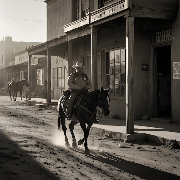 a man on a horse is riding down a street