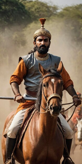 Photo a man on a horse with a sword in his hand