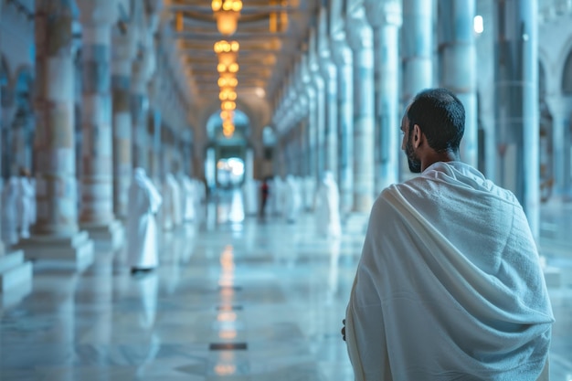 Photo man in ihram inside a grand mosque