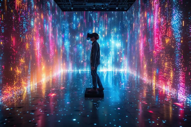 Photo a man immersed in a virtual reality experience