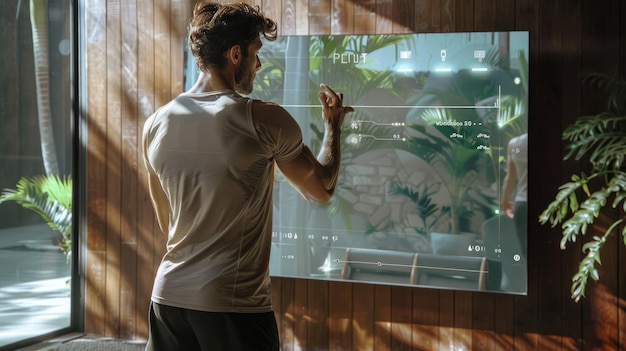 Photo a man immerses himself in a virtual reality experience at a modern health and fitness center aig62