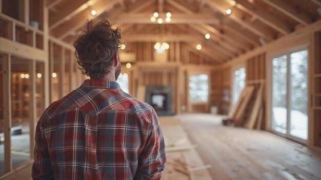 Man Inspecting New Construction Site During Winter