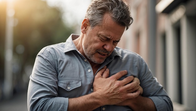 A man is clutching his chest in pain