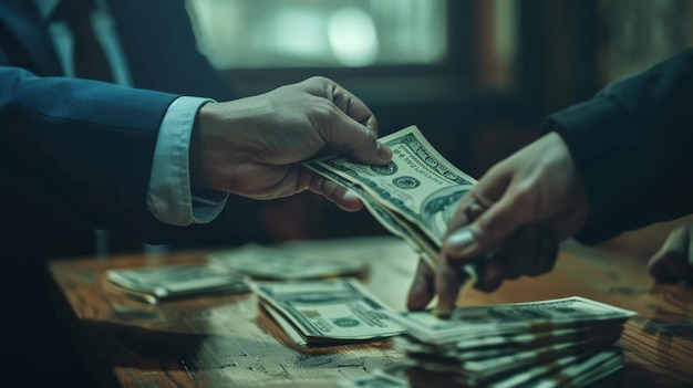 a man is counting money at a table